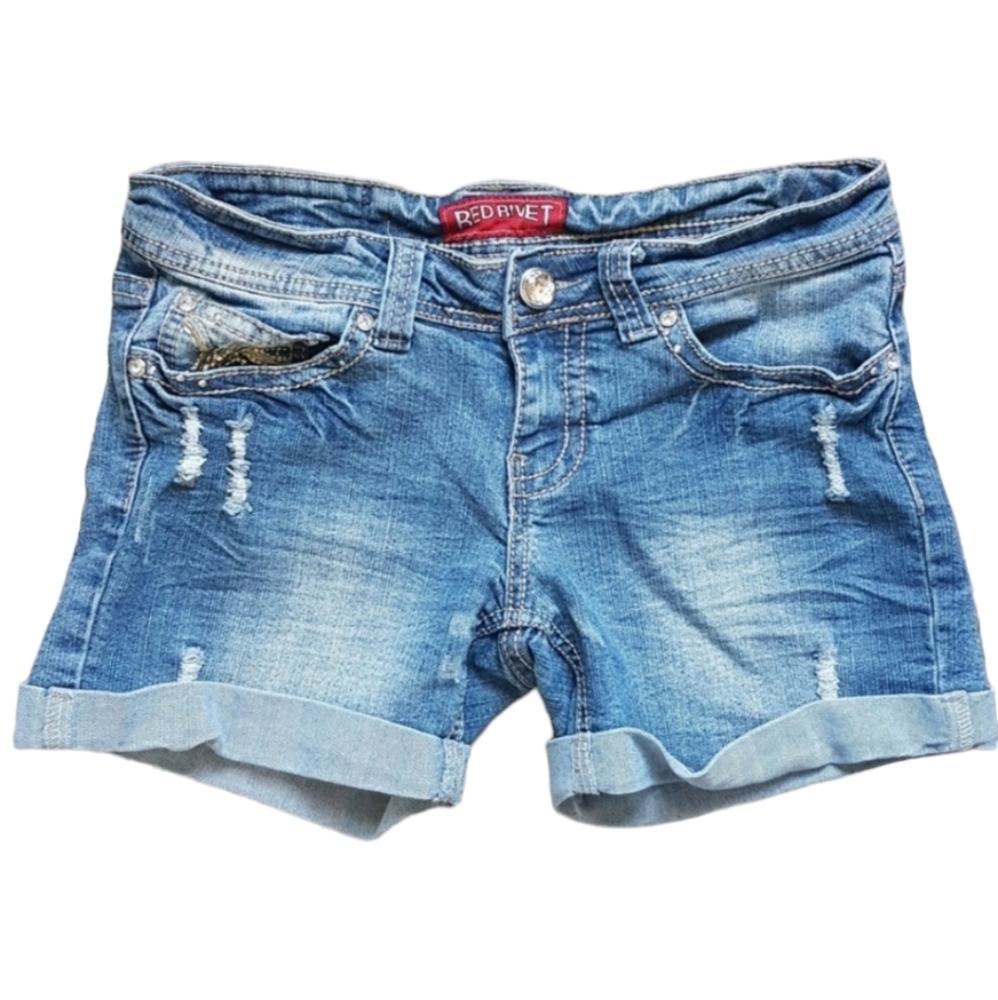 Vintage Y2K Jean Shorts Red Rivet Low Rise Denim